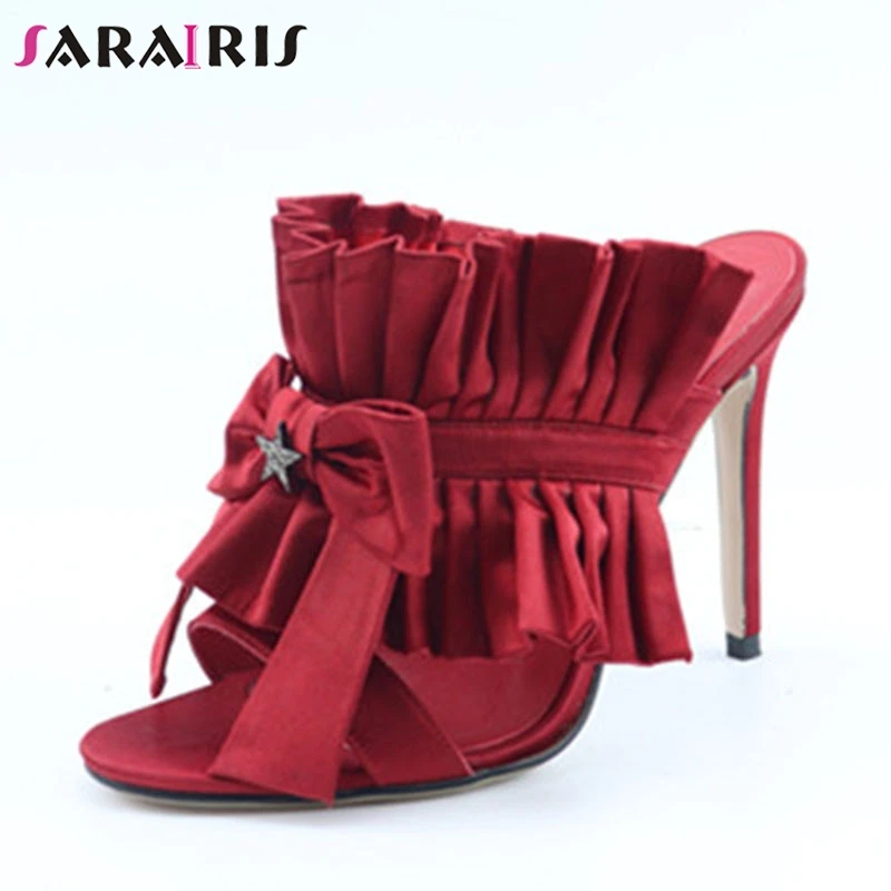 SARAIRIS/Новинка большие размеры 33-41 туфли без задника с бантом плиссированные
