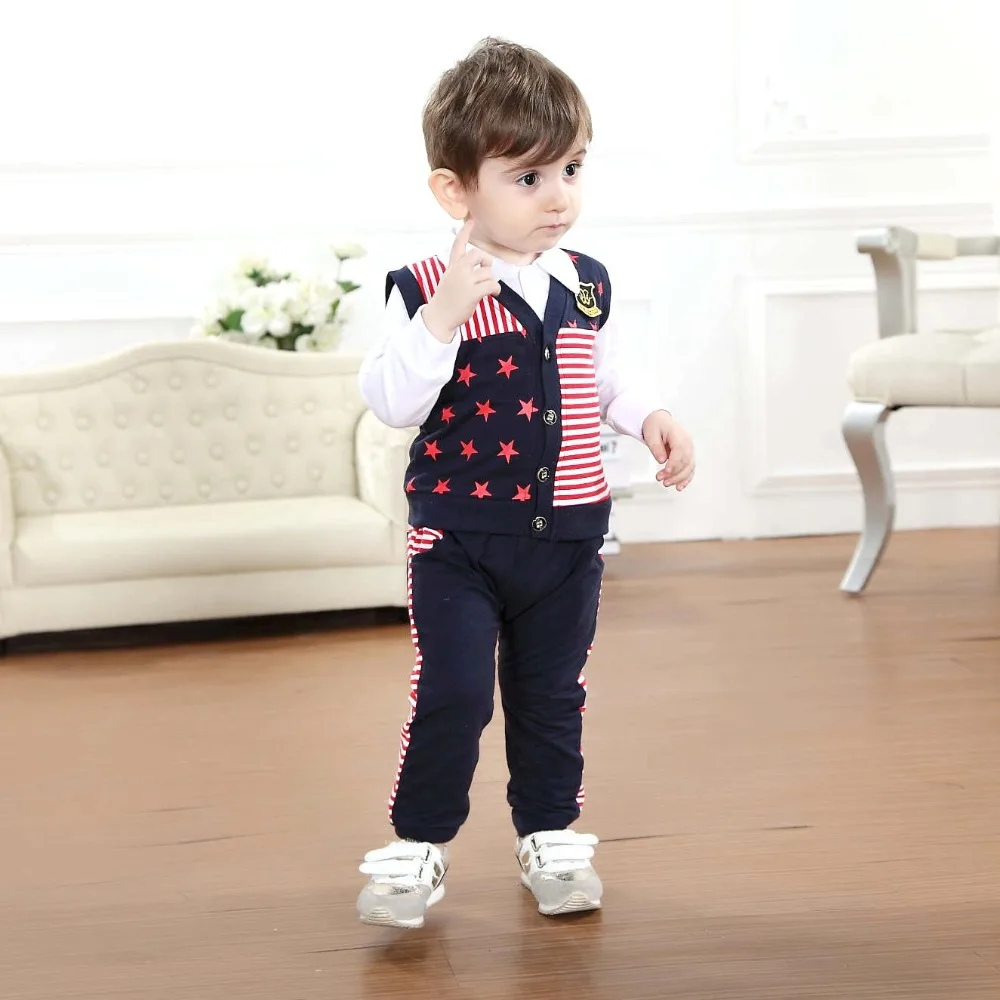 baby boy clothes wholesale kids fashion jongens kleding kinder plaid 2 pcs spring single breased patchwork suits |