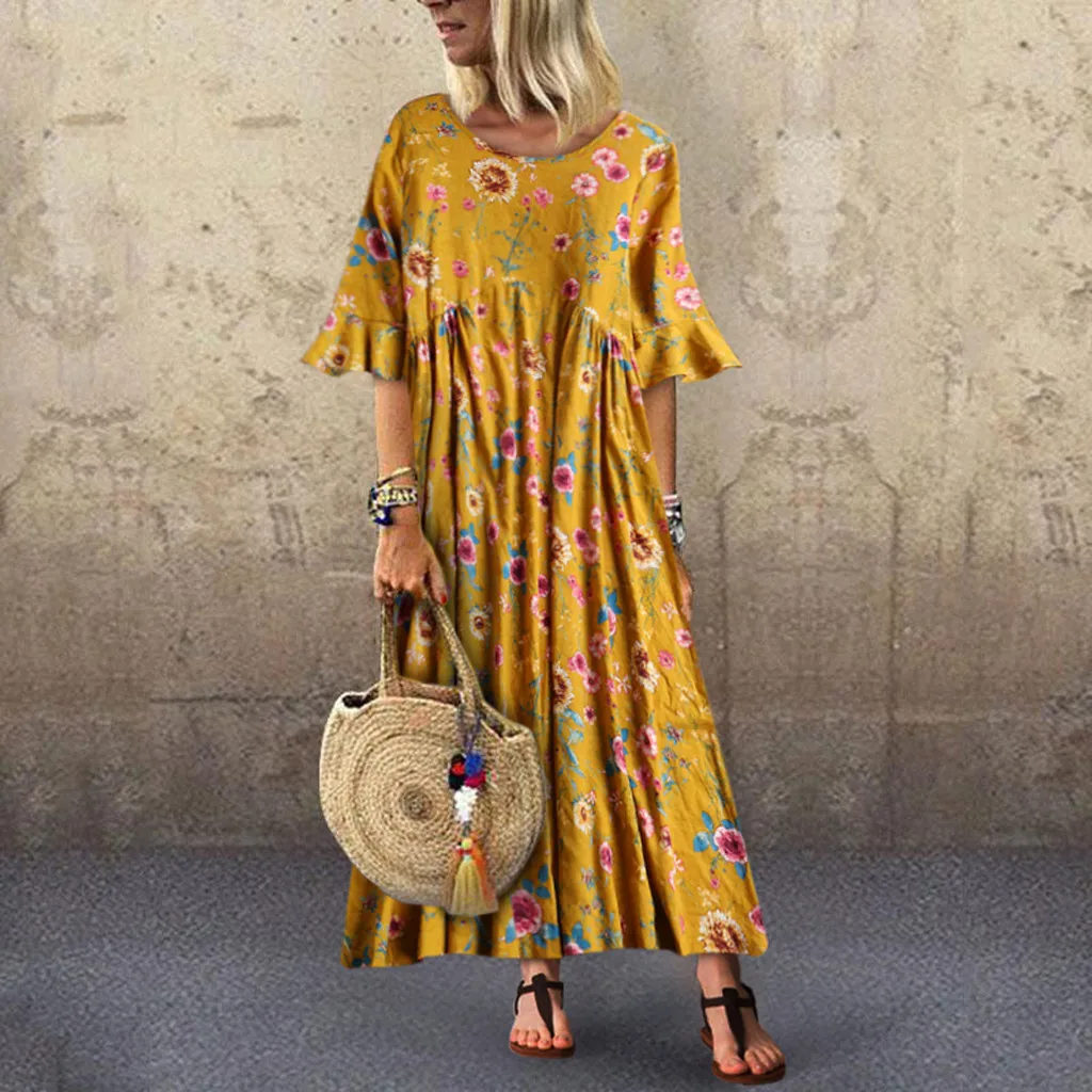Женское хлопковое льняное длинное платье в винтажном стиле для отдыха рукав