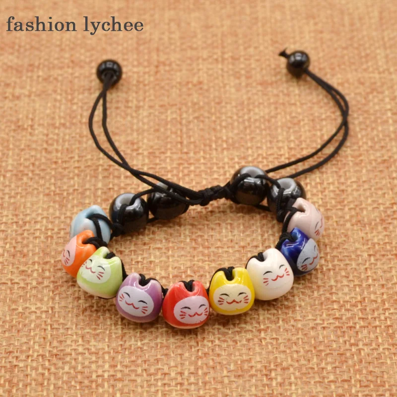 Модная цепочка из керамических бусин lychee Очаровательная подвеска кошка ручной