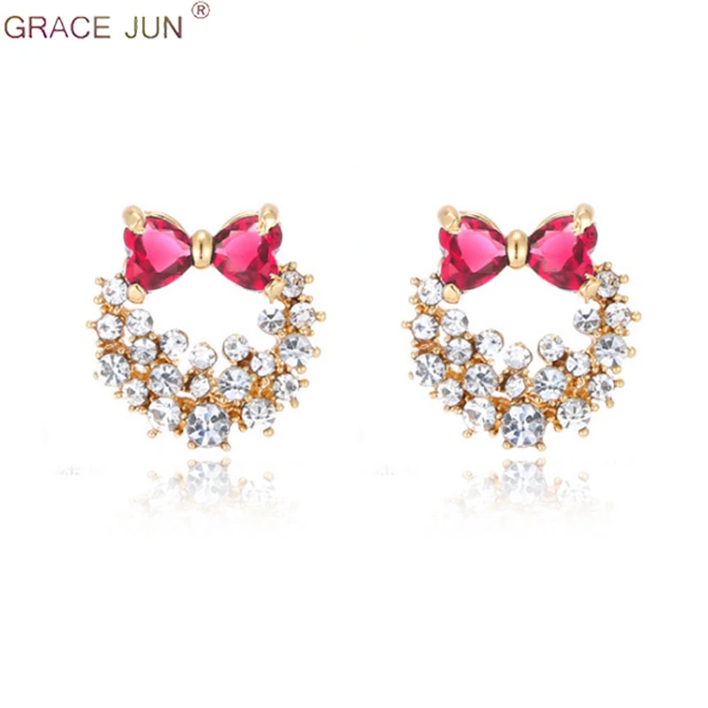 Бренд GRACE JUN милые серьги в Корейском стиле с бантом Стразы Cz клипсы и для девочек