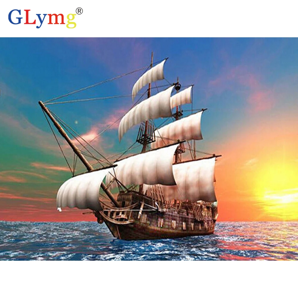 GLymg 5d Diy Алмазная картина вышивка крестиком парусный спорт на море полная дрель