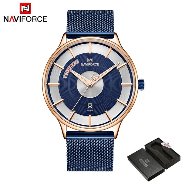 BlueRoseGoldBox NAVIFORCE Лидирующий бренд, мужские кварцевые часы, мужские стальные часы, мужские синие наручные часы, Прямая поставка,, Relogio Masculino - Цвет: BlueRoseGoldBox
