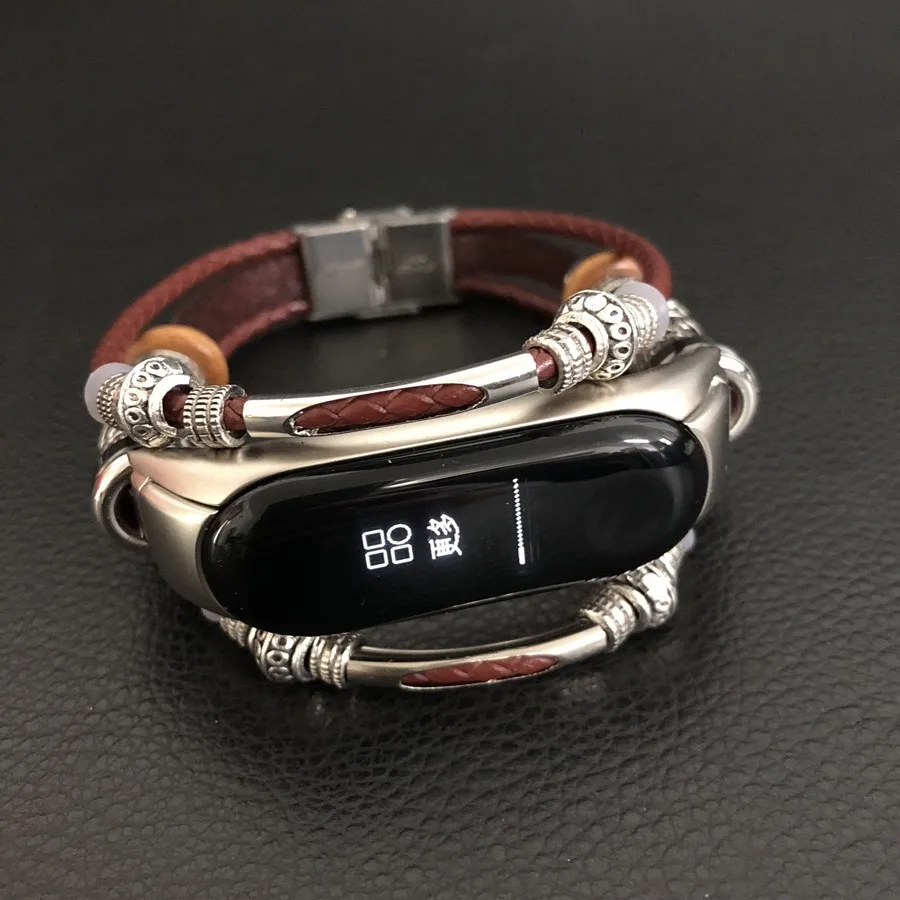 Ремешок из натуральной кожи для Mi Band 3 браслет Xiaomi 4 аксессуары металлический