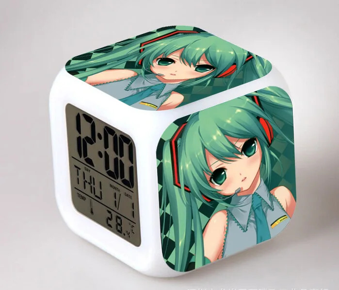 Японский аниме Hatsune Miku светодиодный 7 цветов флэш цифровой будильник Дети Ночник светильник спальня часы reloj despertador