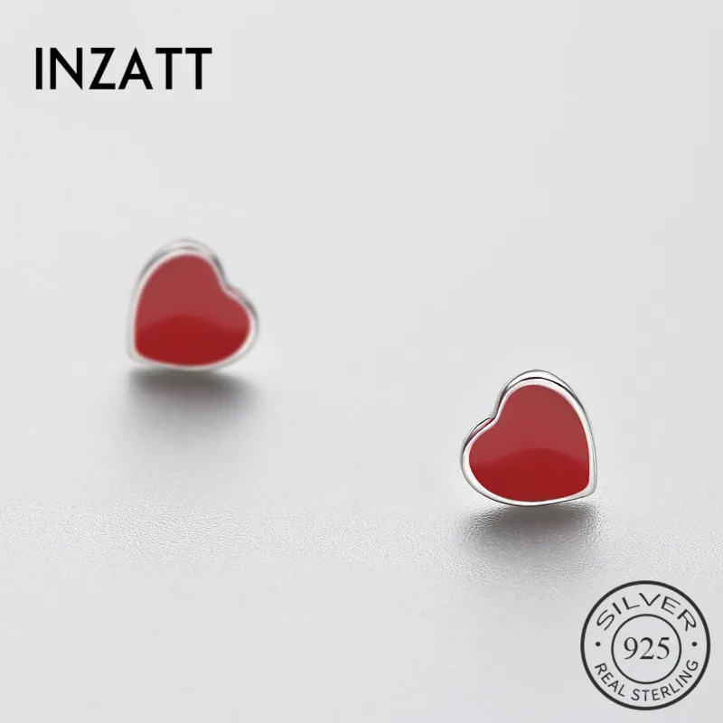 Женские серьги-гвоздики INZATT из серебра 925 пробы с эмалью и сердечком романтичные