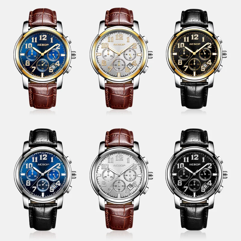 

AESOP Military Sport Watch Men Top Brand Luxury Leather Army Quartz Watches Clock Men Creative Chronograph Relogio Masculino