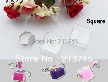 

Free ship! 30sets/lot 20mm square Glass Bubble & Ring set (The price don't include the filler) glass globe vial pendant