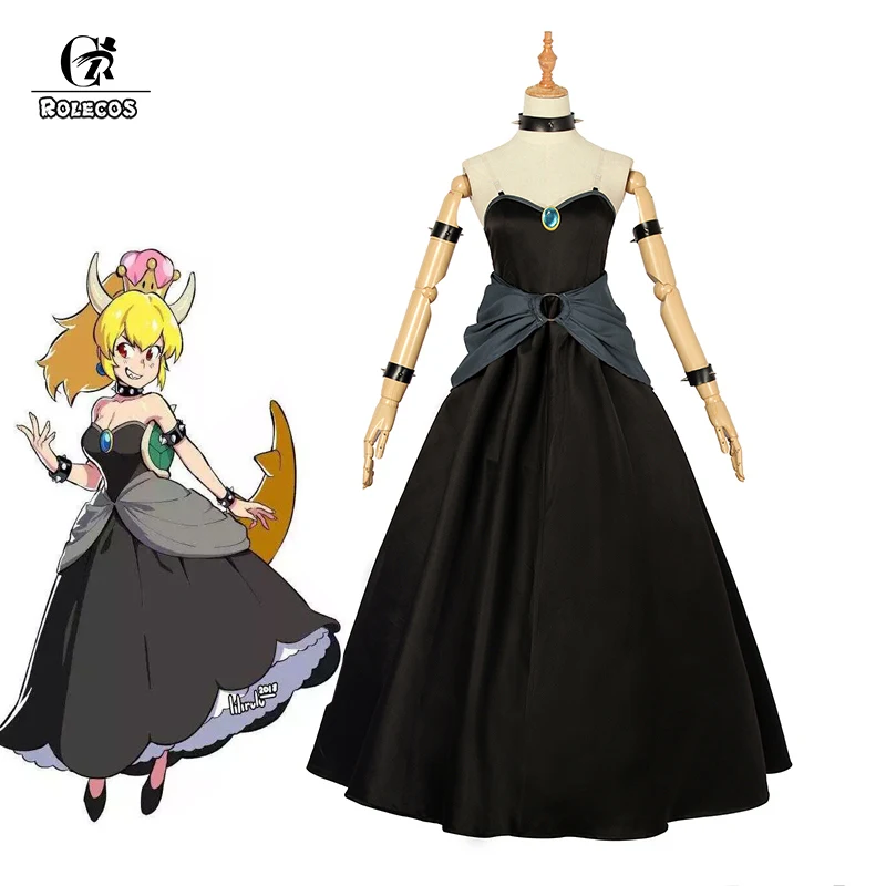 ROLECOS игра Bowsette Косплей Костюм Аниме Kuppa Koopa Hime принцесса косплей платье Черное