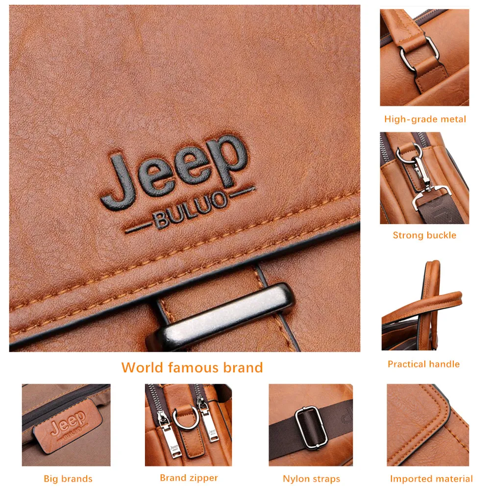 Мужская сумка тоут JEEP BULUO коричневая Повседневная Деловая кожаная через плечо