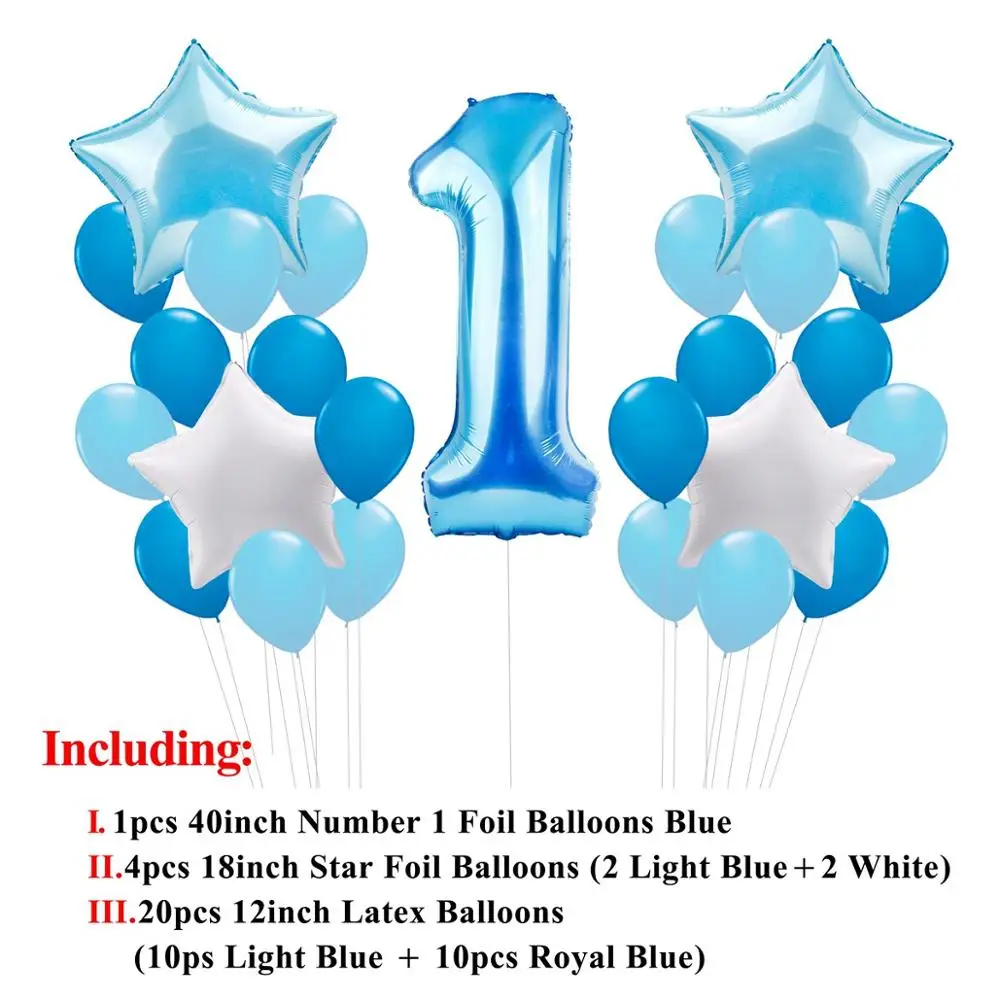 Light Blue n white Staraise 25 шт. воздушные шары на 1-й День рождения Синий Розовый фольгированные шары Детские первый день рождения украшения на один год день рождения детский праздничный Декор - Цвет: Light Blue n white