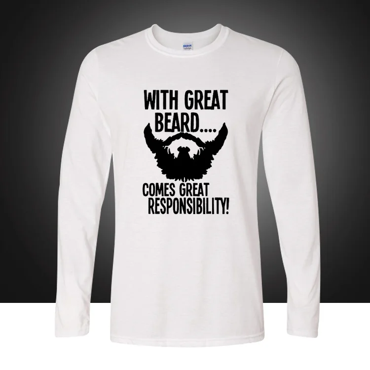 

Fathers Day Gift for Dad Long Sleeve TShirt With Great Beard Comes Great Responsibility Birthday Anniversary Tee Loose Plus Size