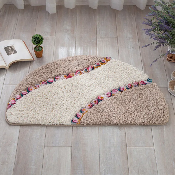 Beige Полукруглый цветочный комбинированный напольный коврик из микрофибры, коврики для кухни 40*60/50*80 см, Противоскользящий коврик для спальни, ванной, туалета - Цвет: Beige