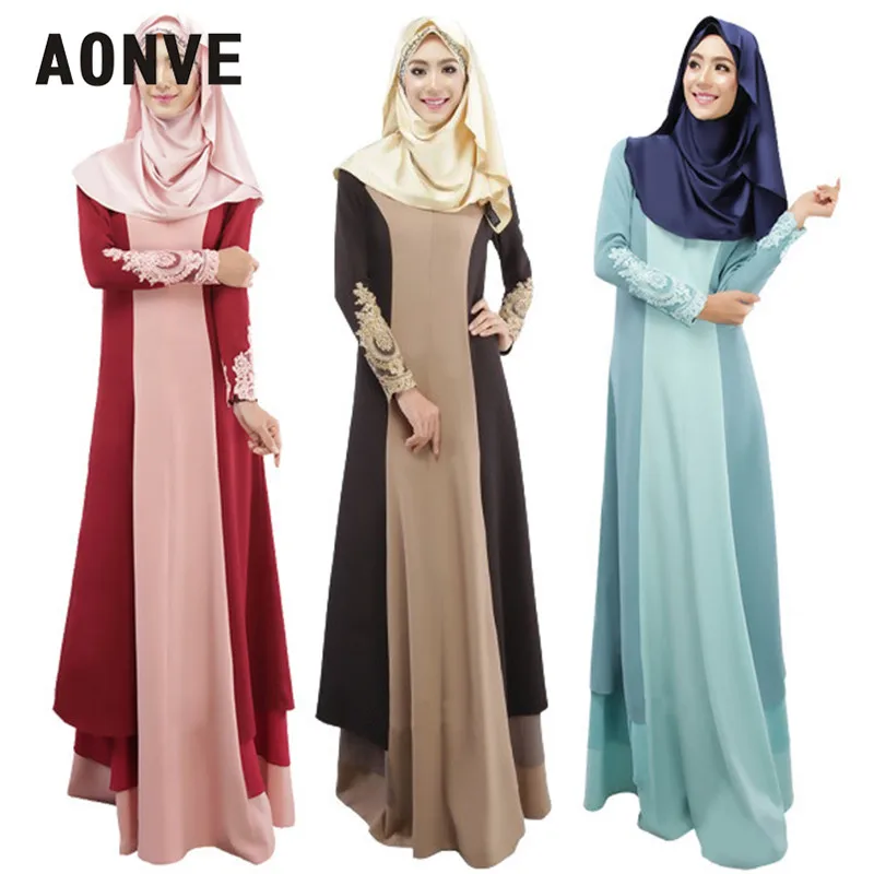 Aonve Femme Musulman Rode Solid Caftan повседневные женские платья большого размера с вышивкой