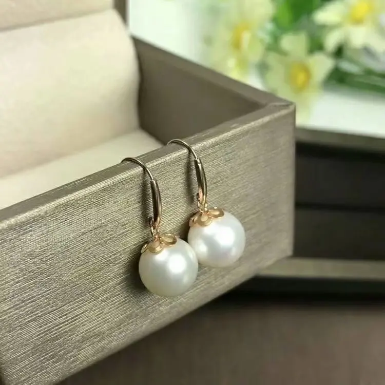 

shilovem 18k yellow Natural freshwater pearls Drop Earrings fine Jewelry women trendy party plant gift new myme9.5-10zz