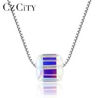 czcity brand real 925 sterling silver box chain necklaces for women simple design square bead pendant women necklace gift 2018