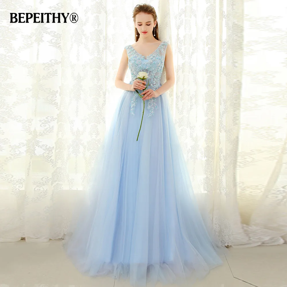 BEPEITHY vestido de festa Ligh голубое длинное платье для выпускного вечера с v образным