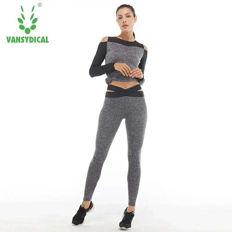 VANSYDICAL спортивные Йога комплект Для женщин Костюмы Бег куртка Брюки для девочек