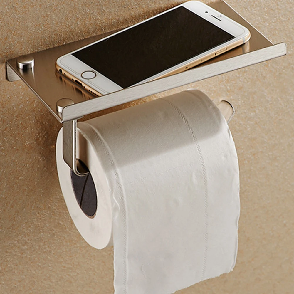 

Stainless Steel Bathroom Paper Phone Holder with Shelf Bathroom Mobile Phones Towel Rack Toilet Paper Holder Tissue Boxes