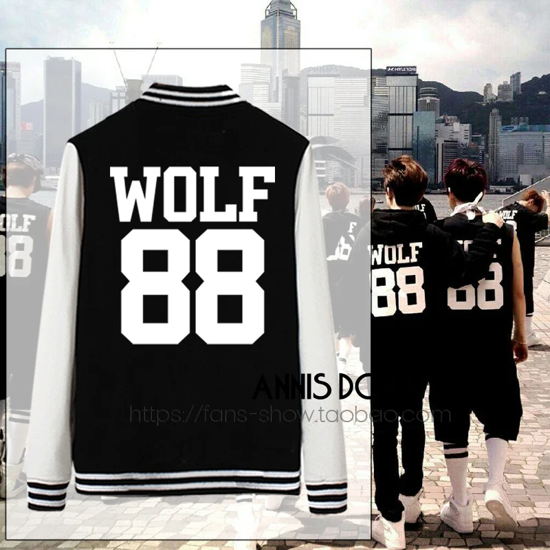 KPOP EXO WOLF 88 LUHAN TAO KAI KRIS BAEKHYUN CHANYEOL CHEN SOHU SEHUN XIUMIN Стильная хлопковая флисовая