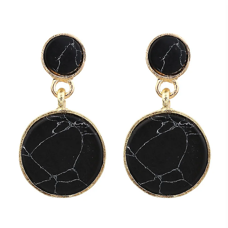Hot New Women Earrings Stone Vintage Natural Marble Joker Stud Earring Classic Geometric Circular Fashion Popular 2E651 | Украшения и
