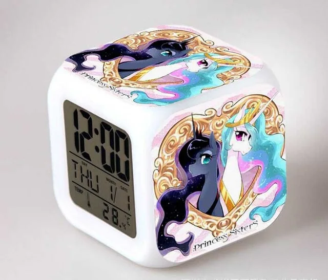 My Little Pony Ночной светильник светодиодный 7 цветов с меняющейся вспышкой цифровые будильники для спальни часы для пробуждения радужные тире reloj despertador - Цвет: Зеленый