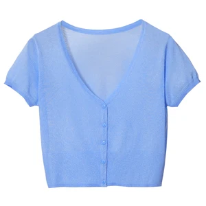 Размеры M-4XL летнее женское платье с v-образным воротом, трикотажные повседневные тонкие свитера кардиганы Леди с короткими рукавами трикотажная одежда для женщин