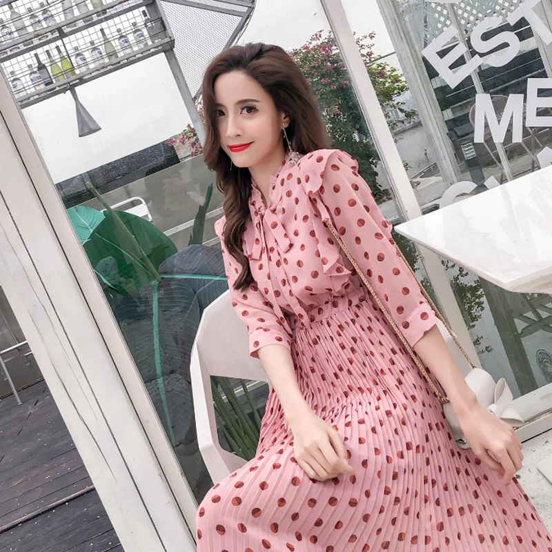 Женское шифоновое платье в горошек Liser Элегантное Длинное винтажном стиле бохо