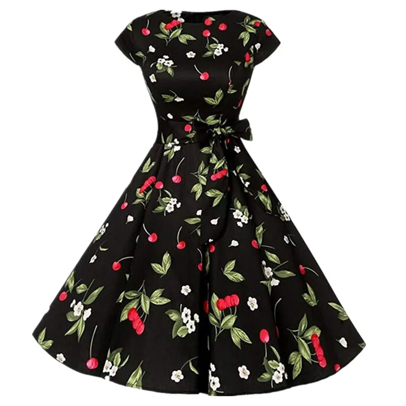 Женское винтажное коктейльное платье черное с круглым вырезом и рукавом