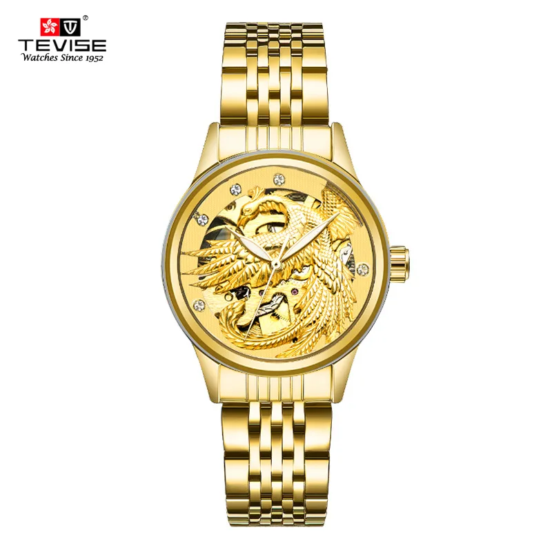 Tevise 2017 новые женские модные роскошные механические часы с бриллиантами золотые