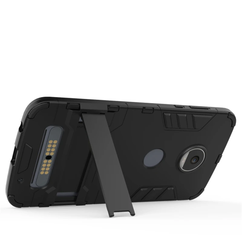 Robot Armor Shockproof Phone Cases For Motorola Moto Z2 Play Hybrid Hard Plasitc + Soft Silicone Stand Cover |