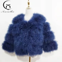 newowlbie sexy ostrich hair turkey leather fur coat plus leather womens jacket genuine down short jacket retail wholesale