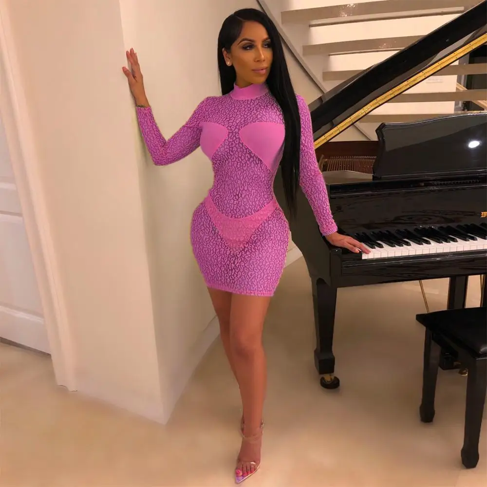 Сексуальное прозрачное платье с леопардовым принтом женское облегающее длинным