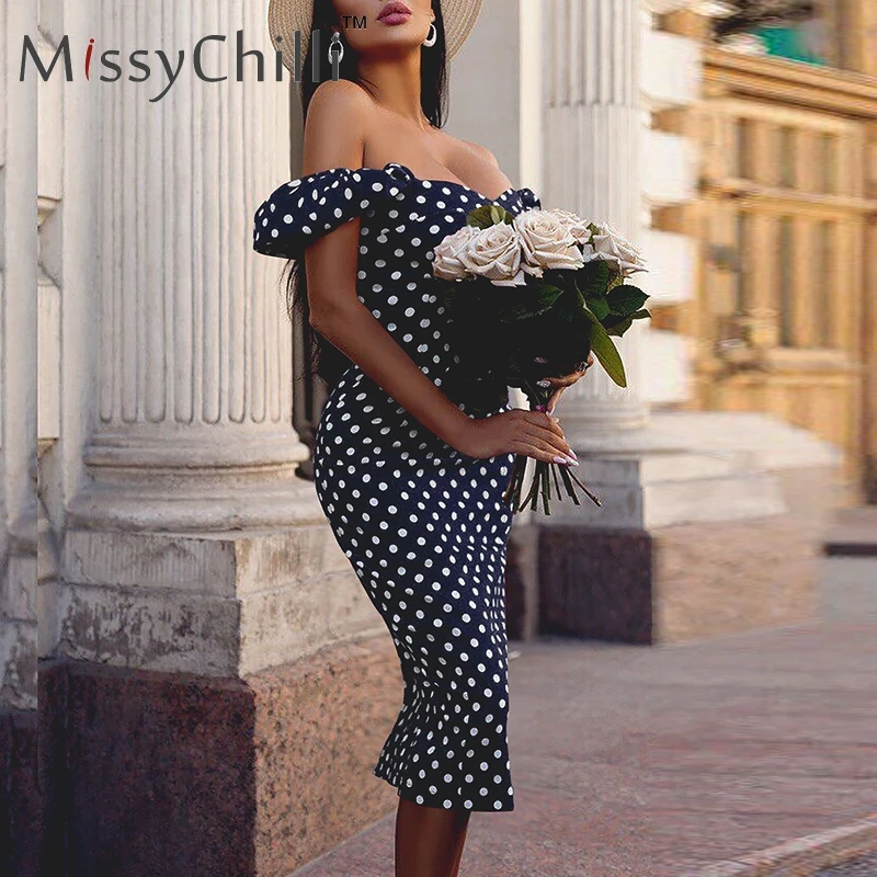 MissyChilli с открытыми плечами открытая спина в горошек облегающее красное платье для женщин размера плюс сексуальное длинное вечернее платье летнее винтажное Клубное элегантное платье