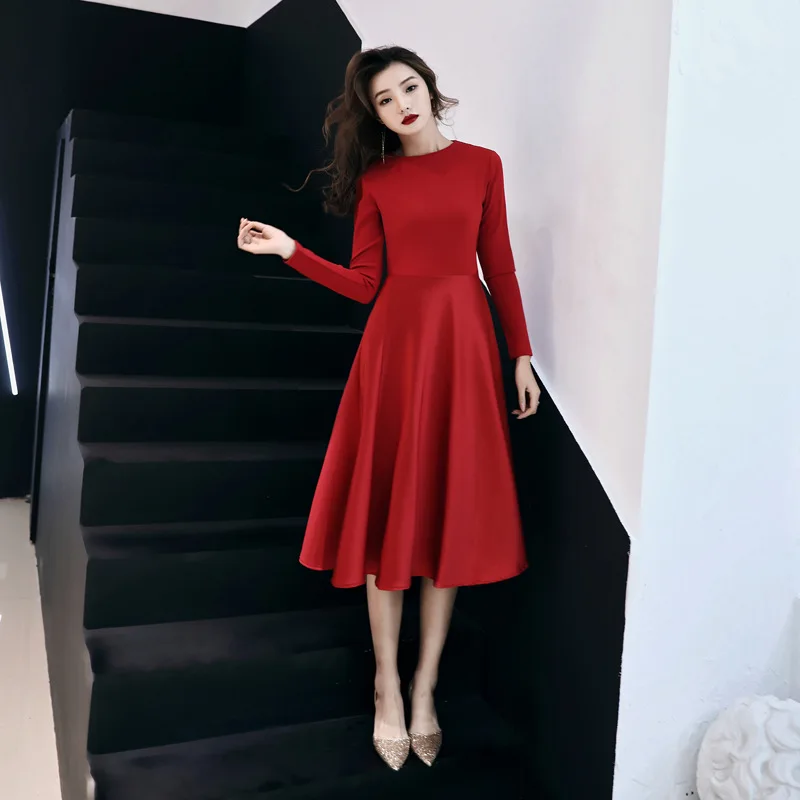 2019 New Red Slim O-Neck long sleeve dress vestido de festa Formal party Chinese Style Dress Vestidos Plus Size XS-XXXL |