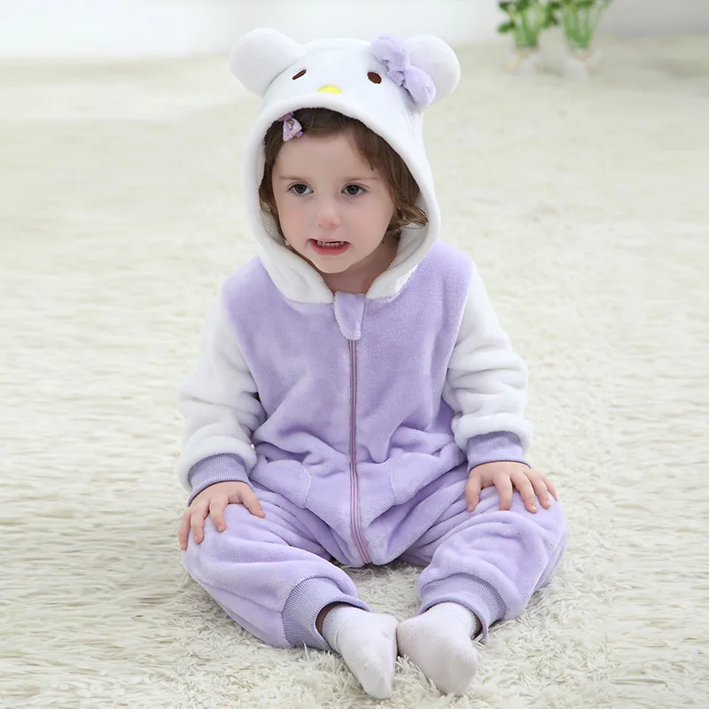 purple KT Детские комбинезоны с рисунками фланелевые комбинезоны лиса KT пижамы для девочек одежда Теплый для новорожденного зимние пижамы с животными roupas de bebe - Цвет: purple KT