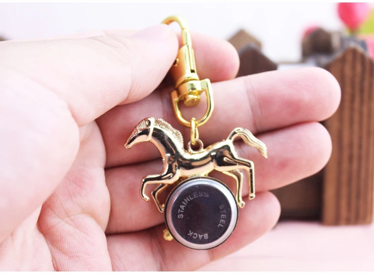 Модные золотые серебристые розовые милые карманные часы с лошадью цепочка для