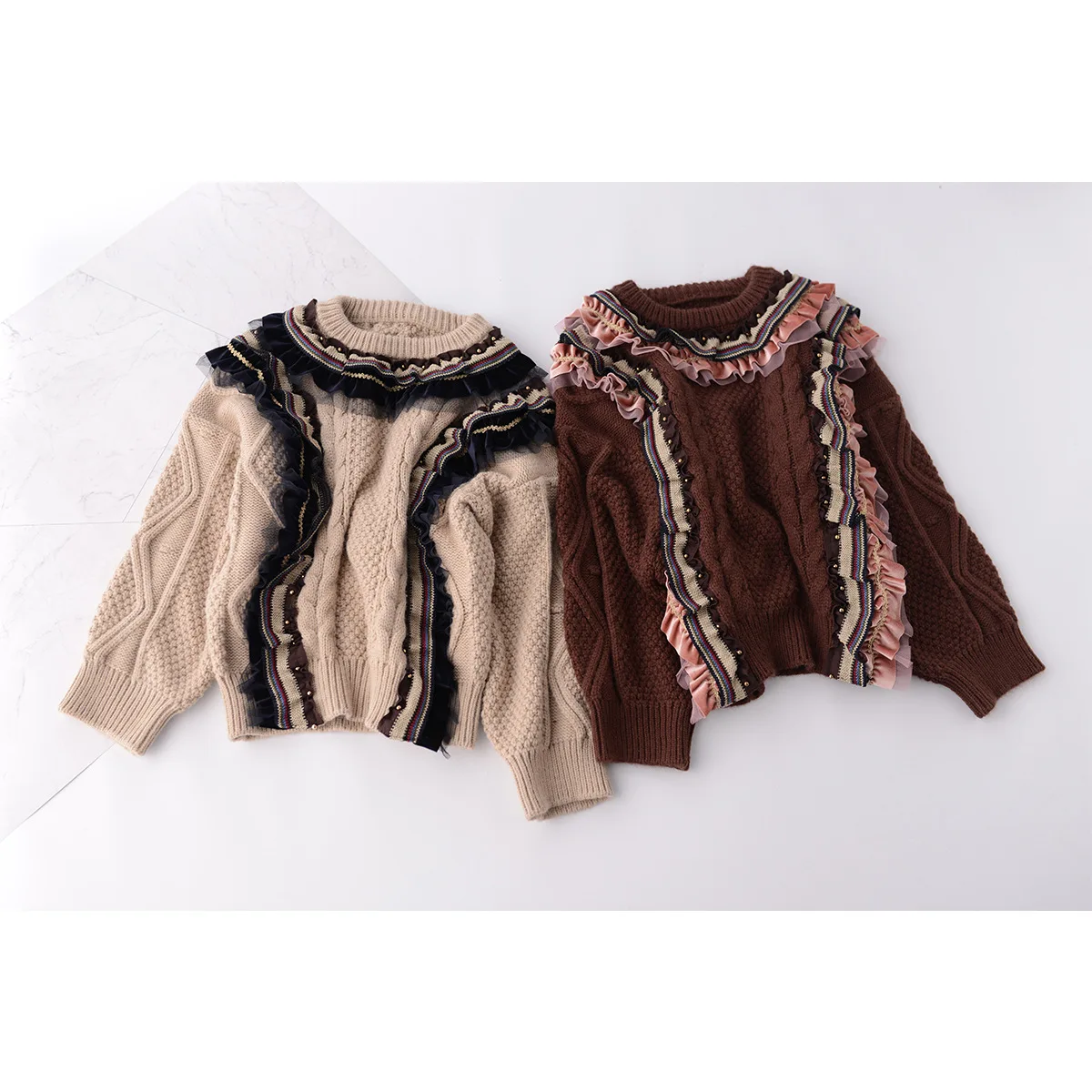 2018 Autumn Winter Women Fashion Sweaters O-neck Pullovers Ruffles Beading Thick Sweater Oversized Runaway | Женская одежда