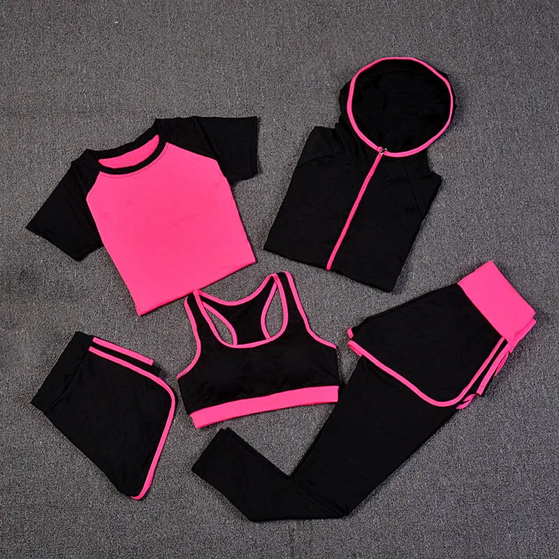 

New Yoga Suits Women Gym Clothes Fitness Running Tracksuit Sports Bra+Sport Leggings+Yoga Shorts+Top 5 Piece Set Sportwear