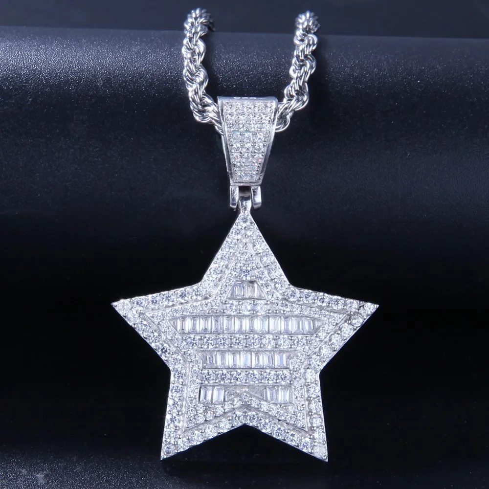 UWIN блестящая Звезда Cz кулон Bling полный Iced Out микро проложили медный материал ожерелье цепь мода хип-хоп ювелирные изделия - Окраска металла: silver