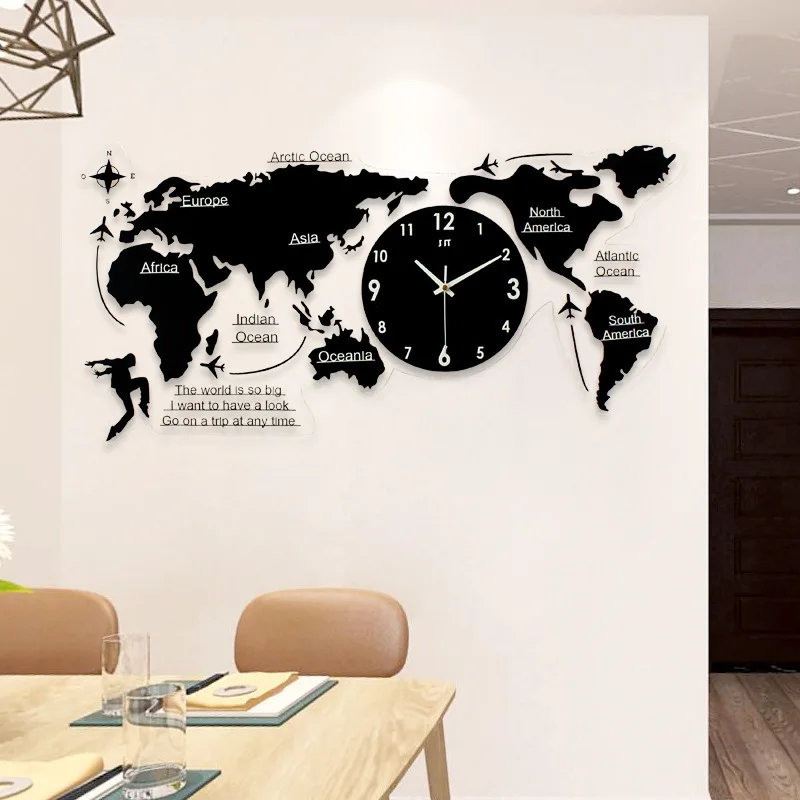 Northern Europe Style Acrylic World Map Shape Clock Needle Quartz Mute Creative Wall Living Room Decoration Adornment Gift | Дом и сад