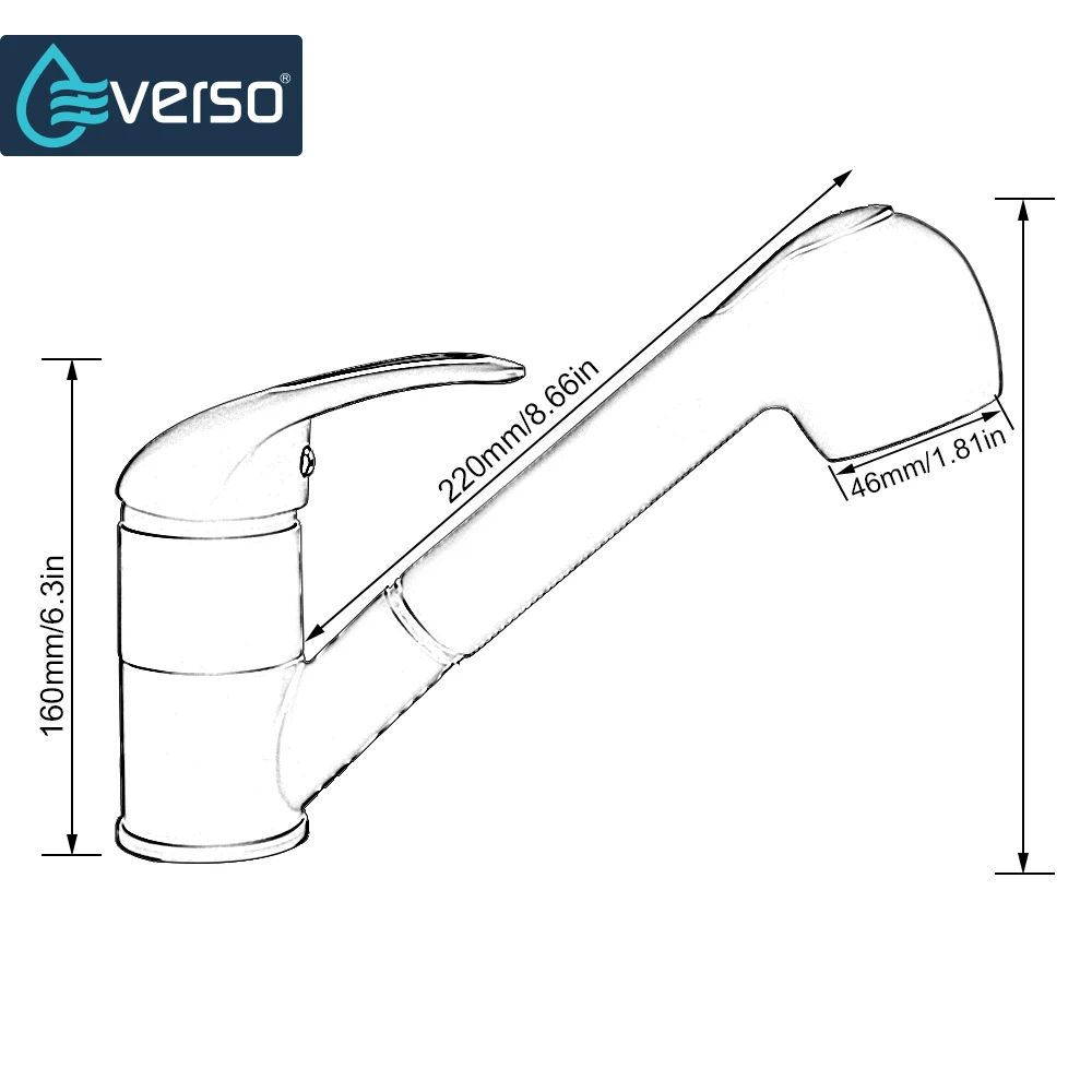 

EVERSO 360 Degree Swivel Pull Out Kitchen Faucet Water-Saving Polished black Basin Mixer Brass Tap Vessel Vanity Sink Lavatory