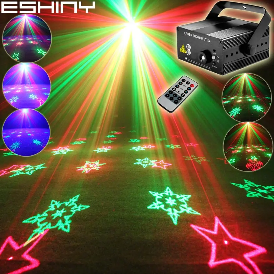 ESHINY Remote Mini R&G Laser 6 snowflake Patterns Projector Blue Led Bar DJ Dance Disco Family Party Effect Light Show T189D3