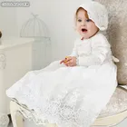 Крестильное платьице для малышей платье длинные кружевные платья в стиле принцессы для новорожденных; Платья для крестин 1 год, день рождения, вечерние свадебные детские душ платье