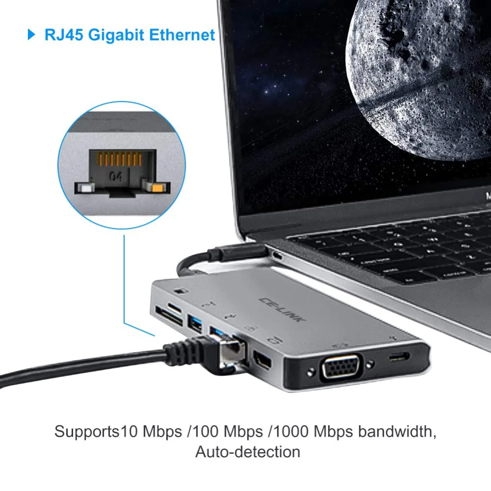 USB C многопортовый адаптер CableCreation Type к HDMI 4K + VGA 3 0 Gigabit Ethernet SD/Micro SD Data или PD зарядная