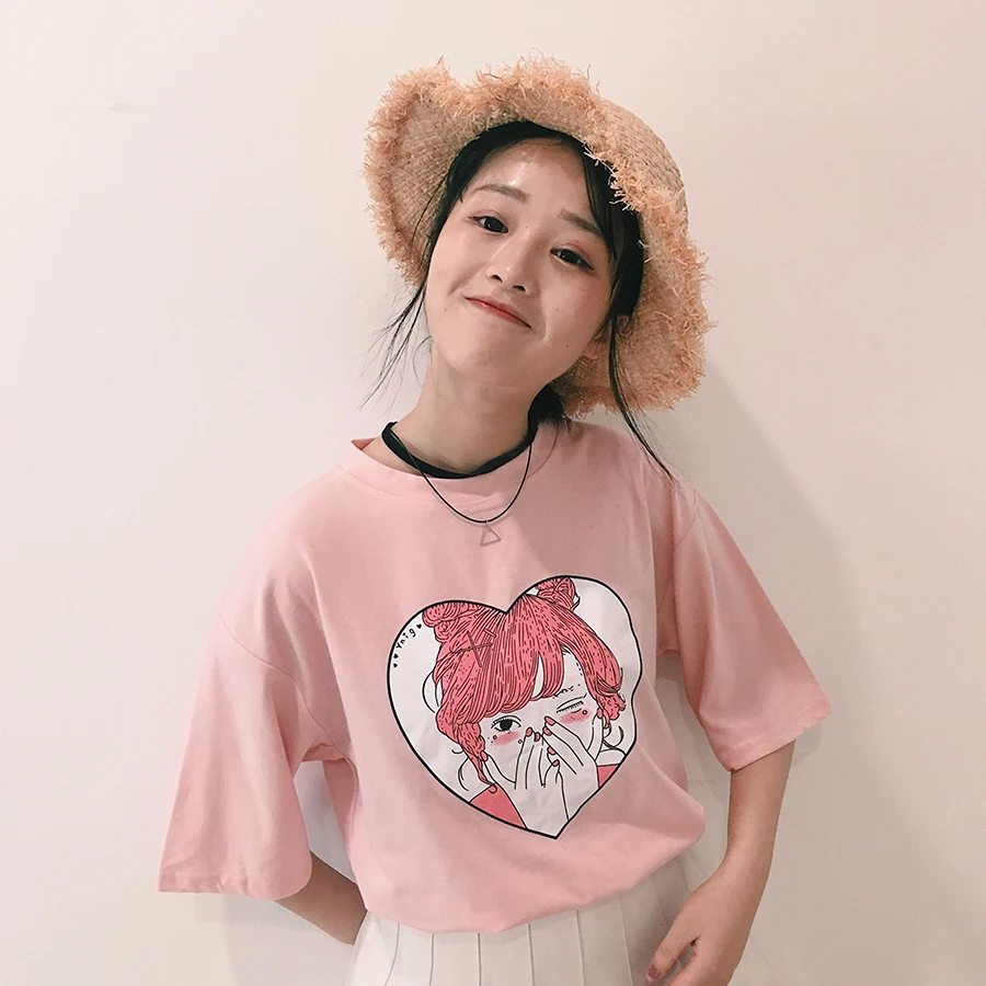 Harajuku/Повседневная футболка с рисунком из мультфильма для женщин 2018 футболки