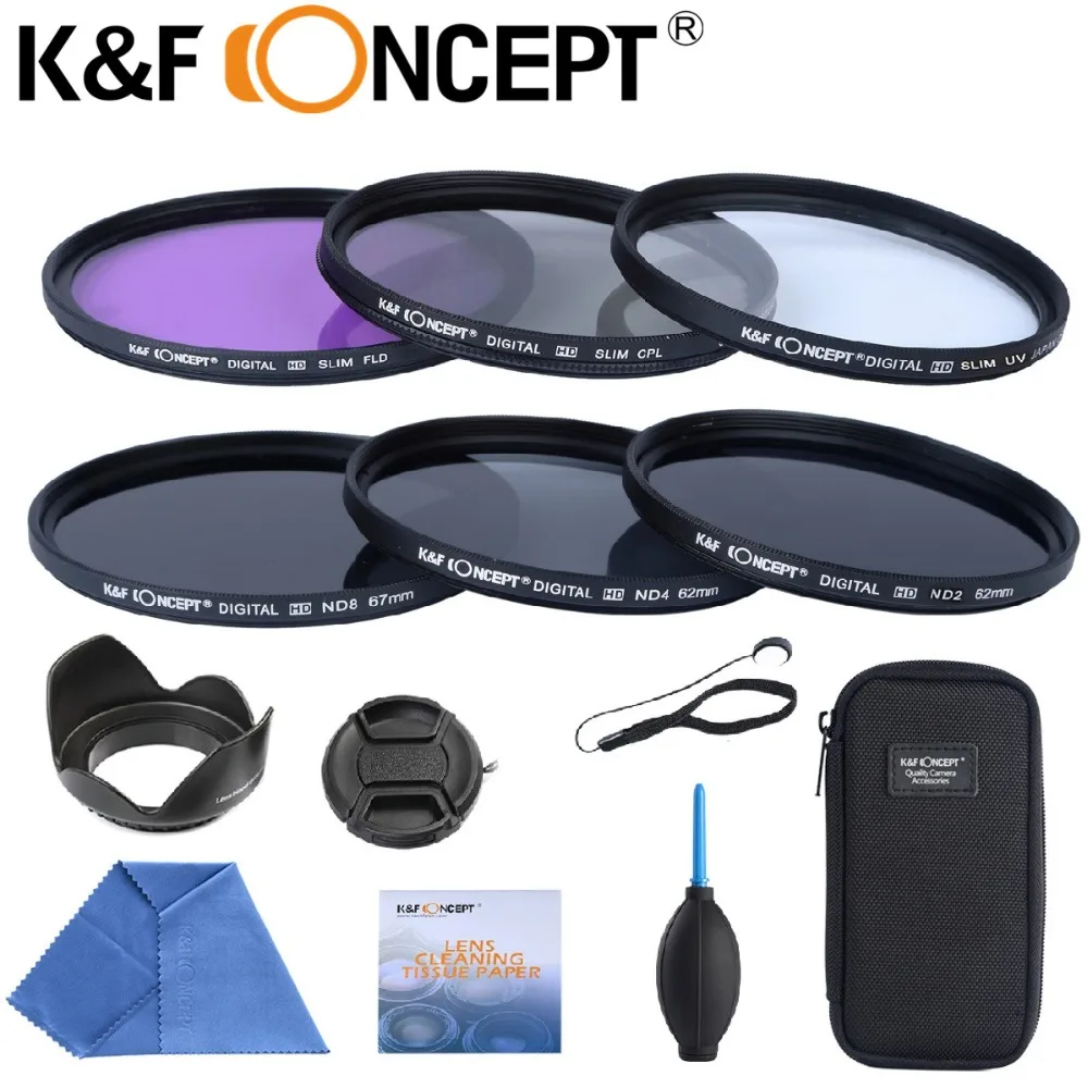 Комплект фильтров K & F Concept FLD CPL UV ND2 ND4 ND8 для объектива камеры с аксессуарами Canon 6D 5D