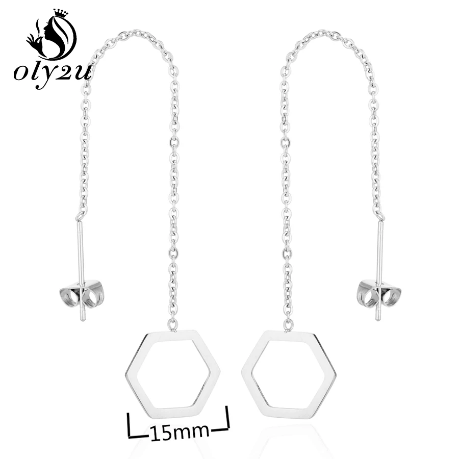Oly2u полые шестигранные Висячие серьги для женщин из нержавеющей стали длинные