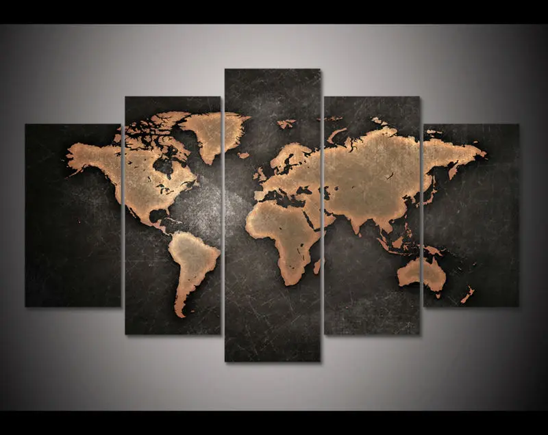 

HD Print 5 pcs Abstract Retro World Map canvas wall art painting for living room decor wall art picture home decor art PT0803