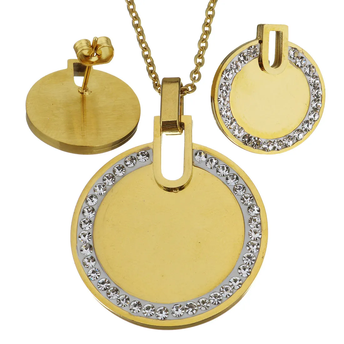Новый Для Женщин Колье золото Подвески комплект ювелирных изделий плоские